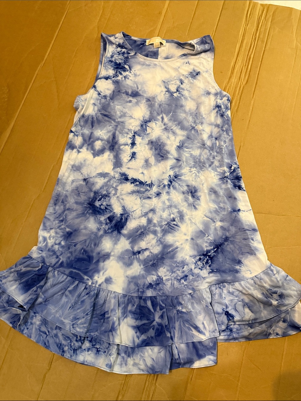 MICHAEL Michael Kors Blue & White Tie-Dye Ruffle Hem Dress